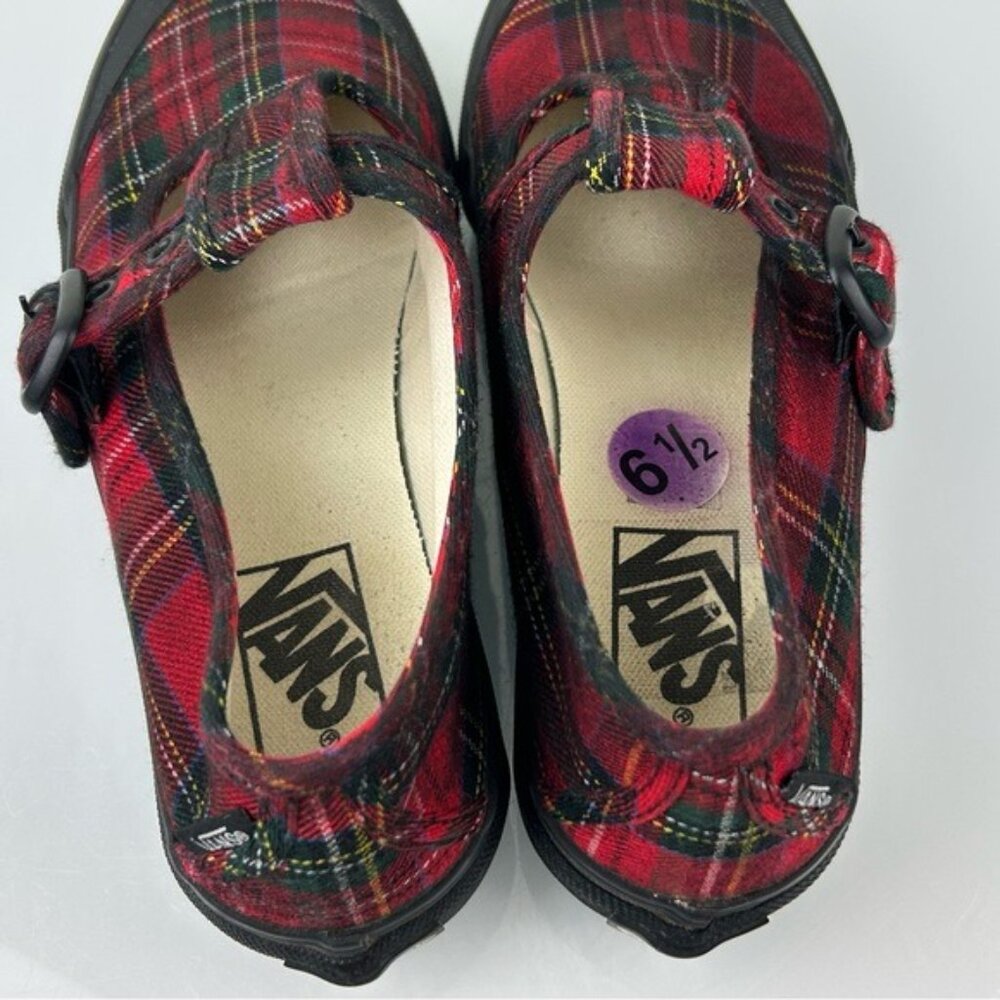 VANS Red Tartan Plaid MaryJane Sneakers Size 6.5 Women’s 5 Men’s - Picture 10 of 16